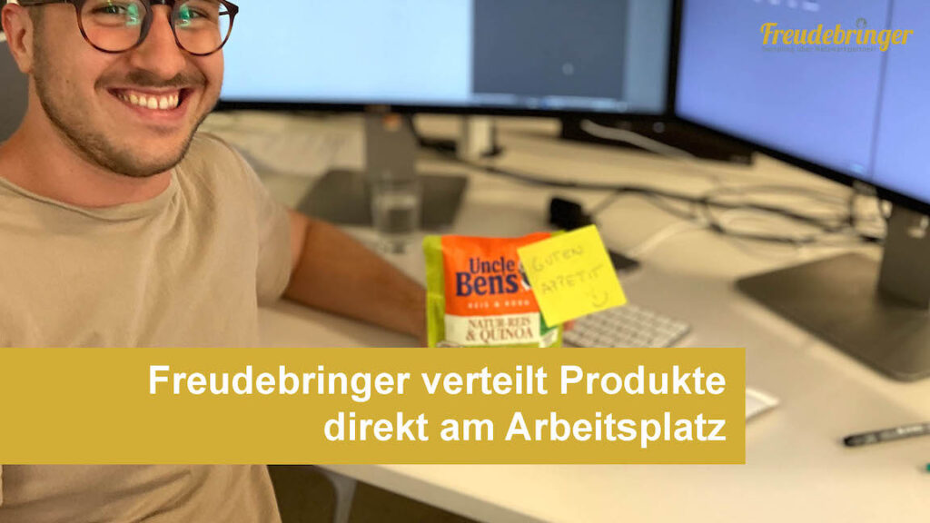 Sampling-Agentur Freudebringer verteilt Produkte am Arbeitsplatz
